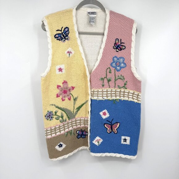 vintage koret francisca knit butterfly button up sweater vest woman’s size mediu - Picture 1 of 11